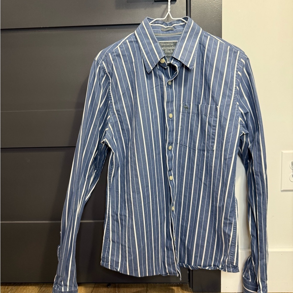 Abercrombie & Fitch Blue Striped Men's Button down Shirt Preppy